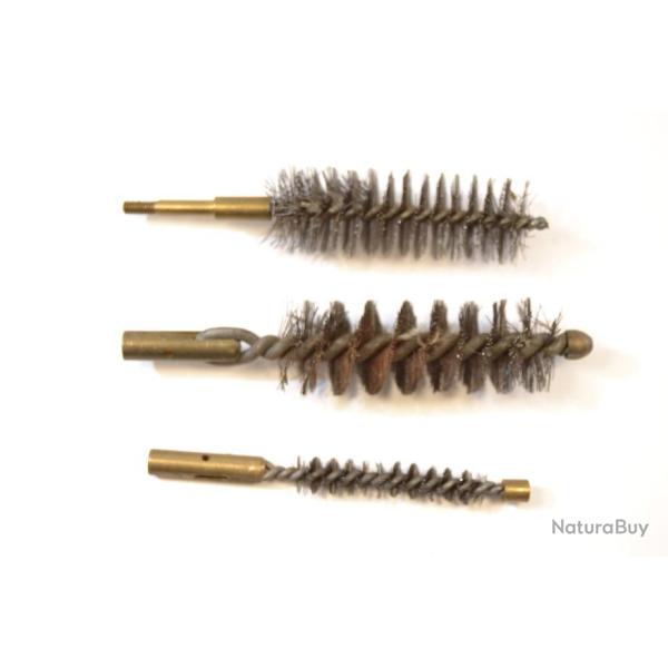 Lot trois brosses mtaliques nettoyage Rglementaire Arme Franaise kit d'entretien couvillon
