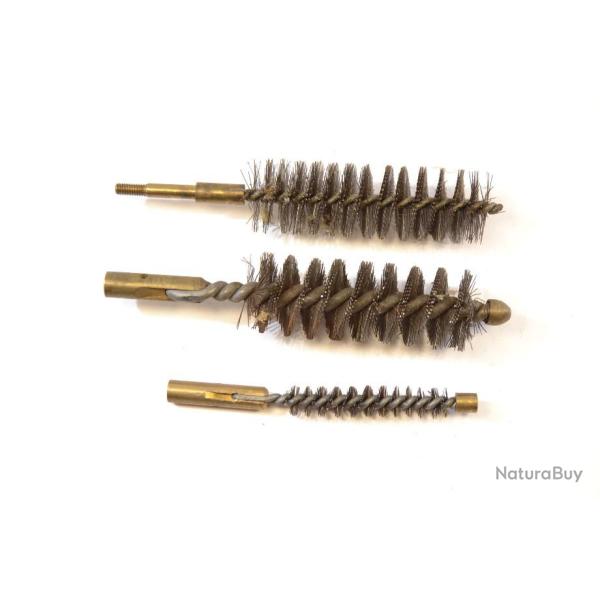 Lot trois brosses mtaliques nettoyage Rglementaire Arme Franaise kit d'entretien couvillon (B)