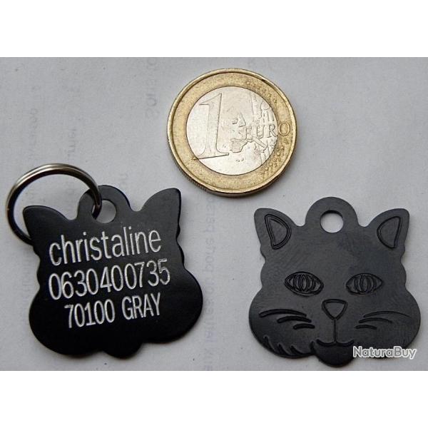 MEDAILLE Grav�e chat noire grand mod�le gravure, personnalisation offerte