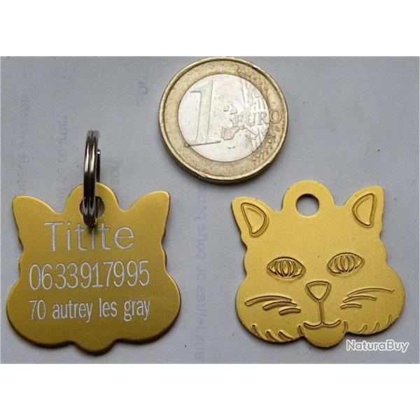 MEDAILLE Grav�e chat dor�e grand mod�le gravure, personnalisation offerte