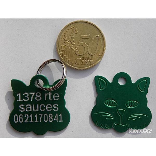 MEDAILLE Grav�e chat verte grand mod�le gravure, personnalisation offerte