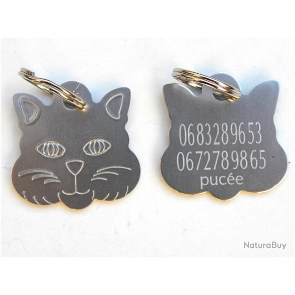 MEDAILLE Grav�e chat argent�e grand mod�le gravure, personnalisation offerte