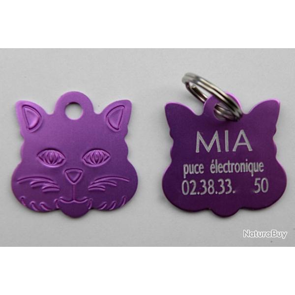 MEDAILLE Grav�e chat violette grand mod�le gravure, personnalisation offerte