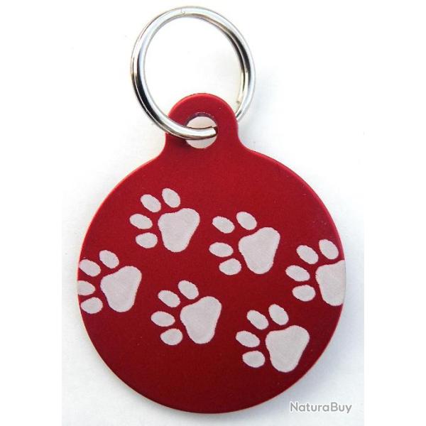 MEDAILLE Grav�e chien rouge 32 mm"patte" grand mod�le gravure, personnalisation offerte