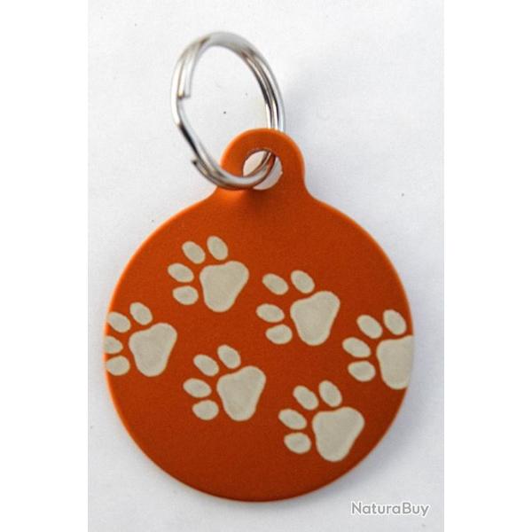 MEDAILLE Grav�e chien orange 32 mm"patte" grand mod�le gravure, personnalisation offerte