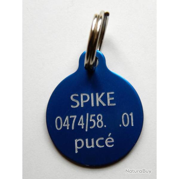 MEDAILLE Grav�e chien bleue 32 mm gravure, personnalisation offerte