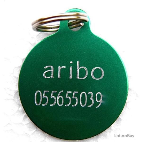 MEDAILLE Grav�e chien verte 32 mm gravure, personnalisation offerte