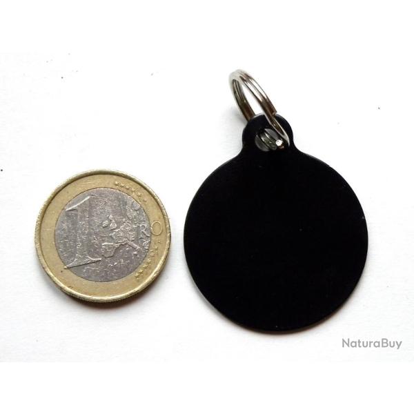 MEDAILLE Grav�e chien noire 32 mm gravure, personnalisation offerte