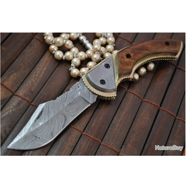 COUTEAU PLIANT DAMAS BOIS D'OLIVIER (3)