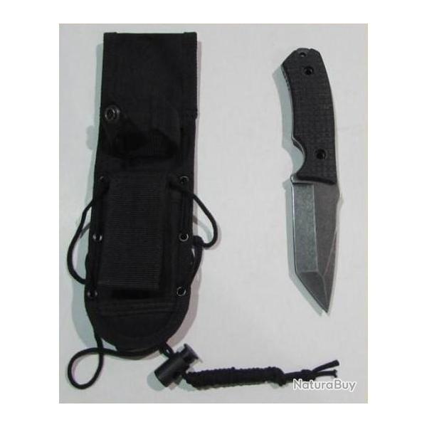Couteau Herbertz, lame Tanto 9,8cm avec etui ceinture