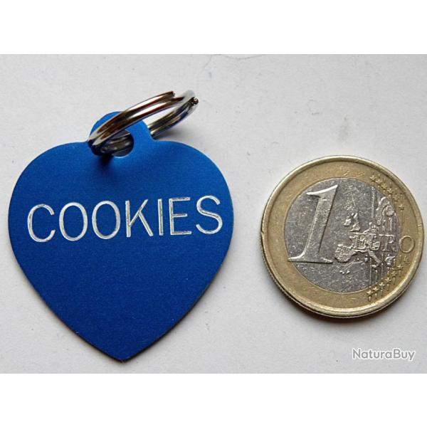 MEDAILLE Grav�e coeur chat chien bleu grand mod�le gravure, personnalisation offerte