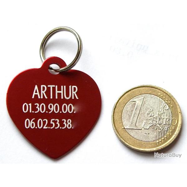 MEDAILLE Grave coeur chat chien rouge grand modle gravure, personnalisation offerte
