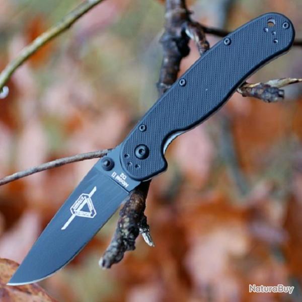 Couteau Ontario Rat II D2 Military Manche Fibre de Nylon Lame Acier D2 Linerlock Clip ON8830