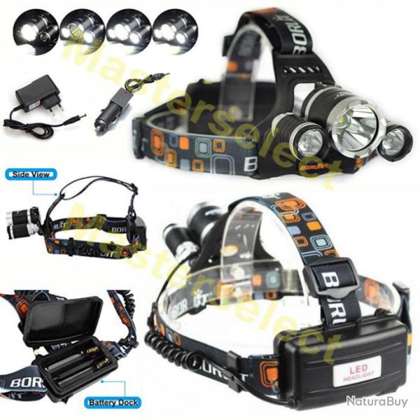 Lampe frontale SMD LED CREE 3 FAISCEAUX ULTRA BLANC PUISSANTE RECHARGEABLE 12V 220V -PROMOTION-