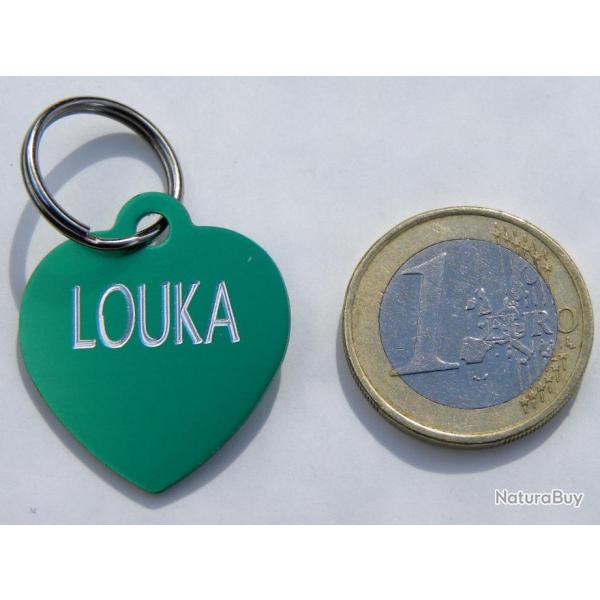 MEDAILLE Grav�e coeur chat chien verte moyen mod�le gravure, personnalisation offerte