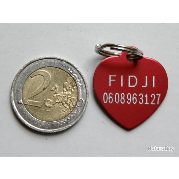 MEDAILLE Grav�e coeur chat chien rouge moyen mod�le gravure, personnalisation offerte