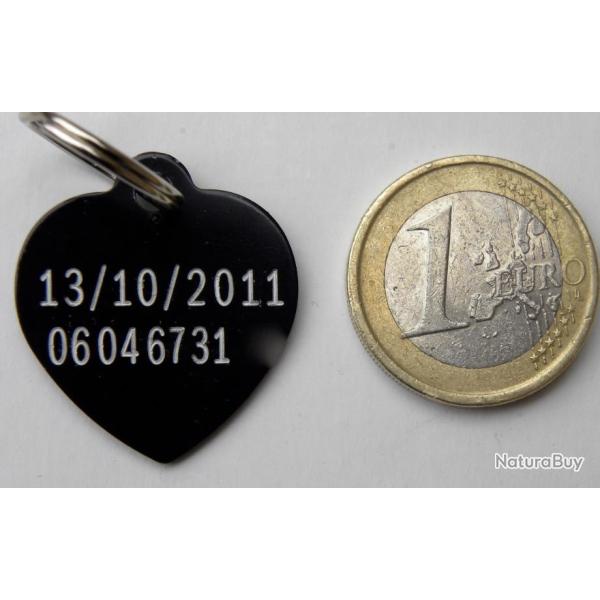 MEDAILLE Grav�e coeur chat chien noire moyen mod�le gravure, personnalisation offerte