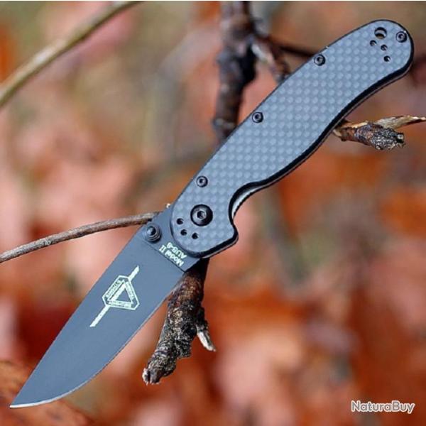 Couteau Ontario RAT II Carbone Fiber Military Lame Acier AUS-8 Manche Fibre de Carbone ON8838