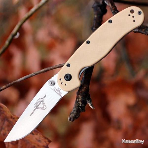 Couteau Ontario Rat II D2 Desert Tan Manche FRN Lame Acier D2 Linerlock Clip ON8828DT