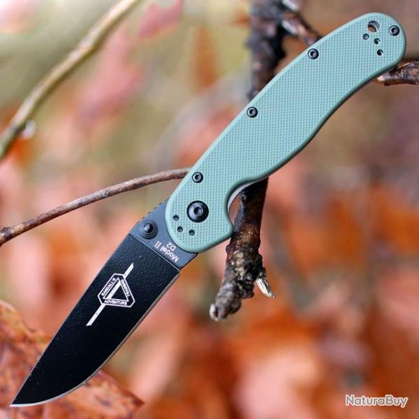 Couteau Ontario Rat II D2 Military Manche FRN OD Green Lame Acier D2 Linerlock ON8830OD