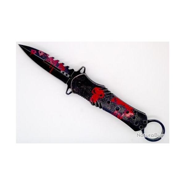 Couteau Pliant decor Punicher rouge  Lame de 08 cm