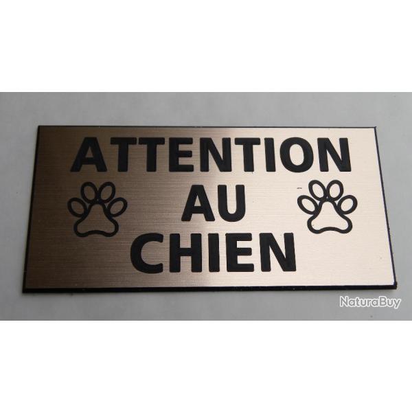 Plaque adh�sive "ATTENTION AU CHIEN " format 48 x 100 mm fond CUIVRE