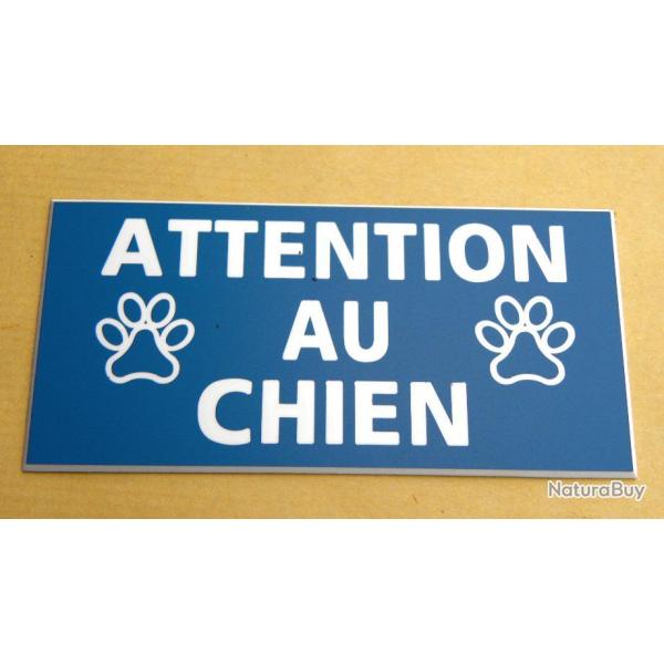panneau adh�sif "ATTENTION AU CHIEN" format 98 x 200 mm fond BLEU