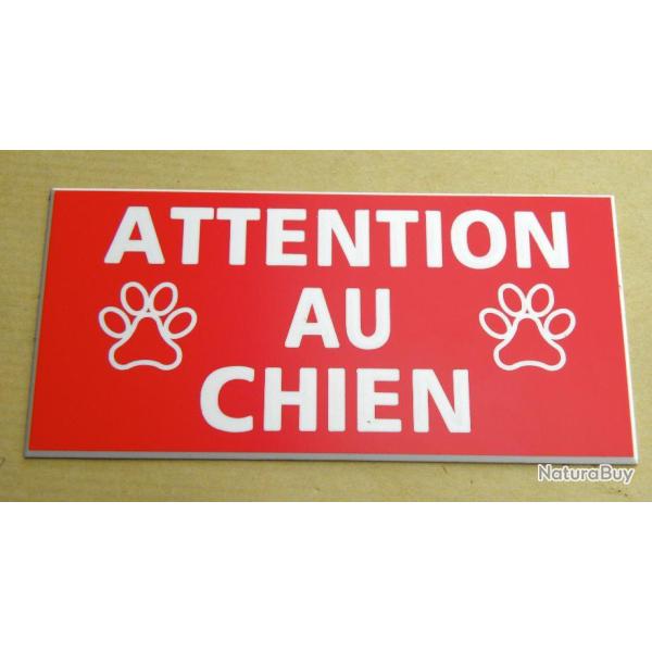 Pancarte adh�sive  "ATTENTION AU CHIEN" format 75 x 150 mm fond ROUGE