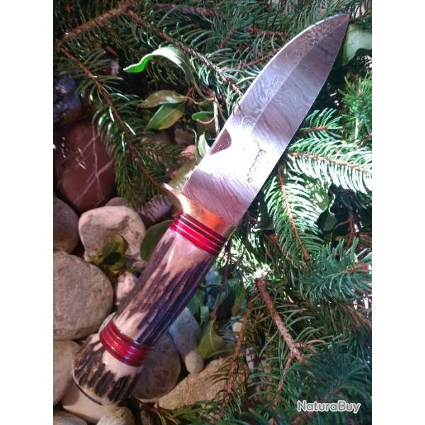 LAMA DAMAS -  Tr�s beau couteau de chasse Damas - Bois de cerf (3)