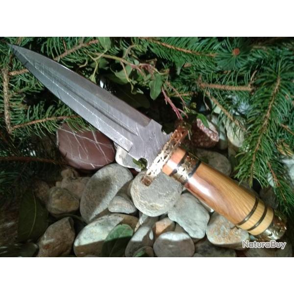 LAME DAMAS - Magnifique dague de chasse Damas - DOUBLE TRANCHANT (F.BK)