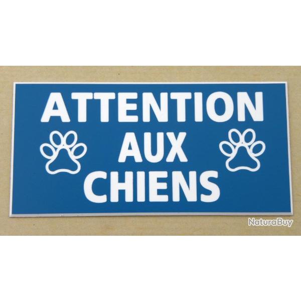 panneau "ATTENTION AUX CHIENS" format 98 x 200 mm fond bleu
