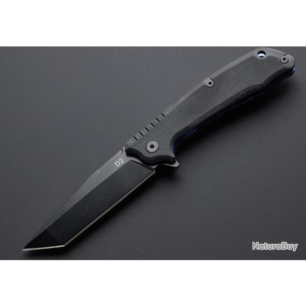 Couteau Tactical ABKT Tac Predator Blue Tanto Lame Acier D2 Manche G-10 Linerlock Clip AB026BL