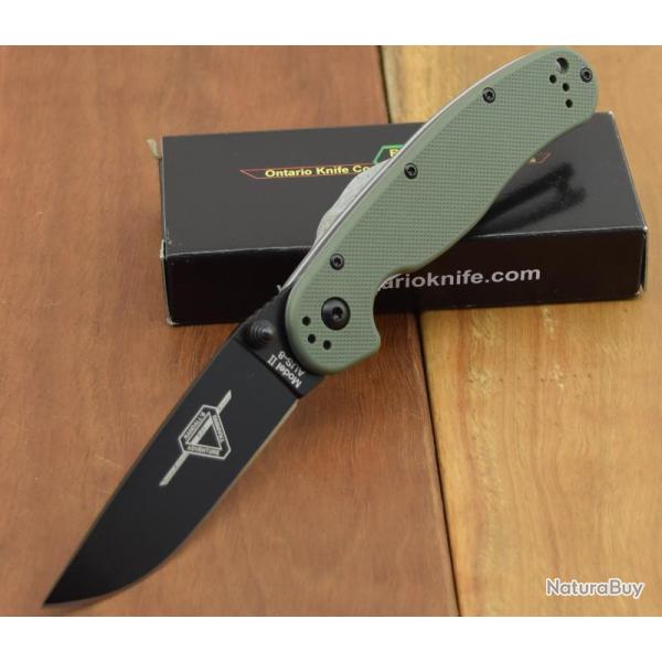 ON8861OD Couteau ONTARIO RAT II OD Green Lame Acier AUS8 Manche Nylon Linerlock