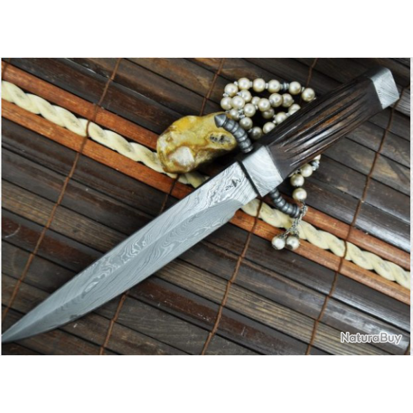 LAME DAMAS - Couteau de chasse  lame fixe en acier Damas