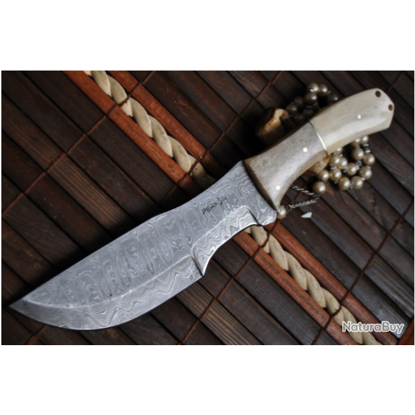 LAME DAMAS - Couteau de chasse traqueur en acier de Damas