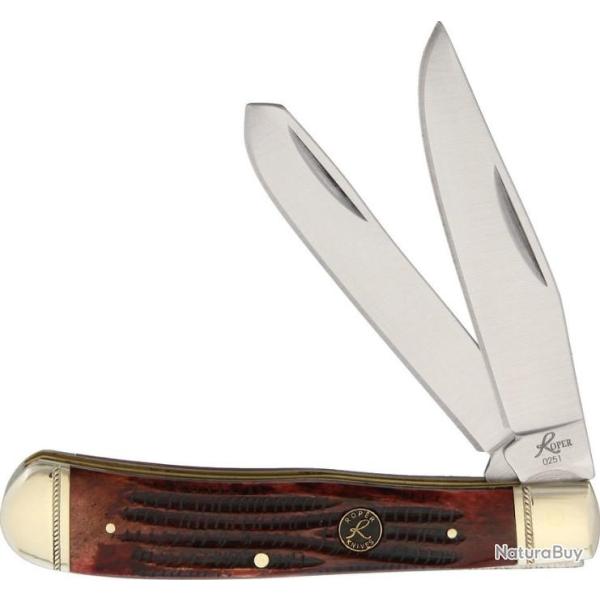 Couteau 2 Lames Roper Knives Tobacco Trapper Acier Carbone 1065 Manche Os RP0002CTB