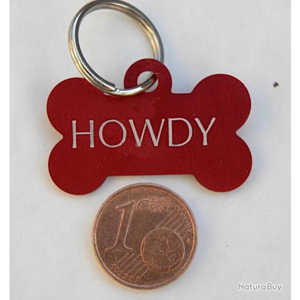 MEDAILLE Grav�e chien chiot rouge "os" petit mod�le gravure, personnalisation offerte