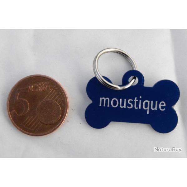 MEDAILLE Grav�e chien chiot bleu "os" petit mod�le gravure, personnalisation offerte