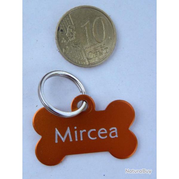 MEDAILLE Grav�e chien chiot orange "os" petit mod�le gravure, personnalisation offerte