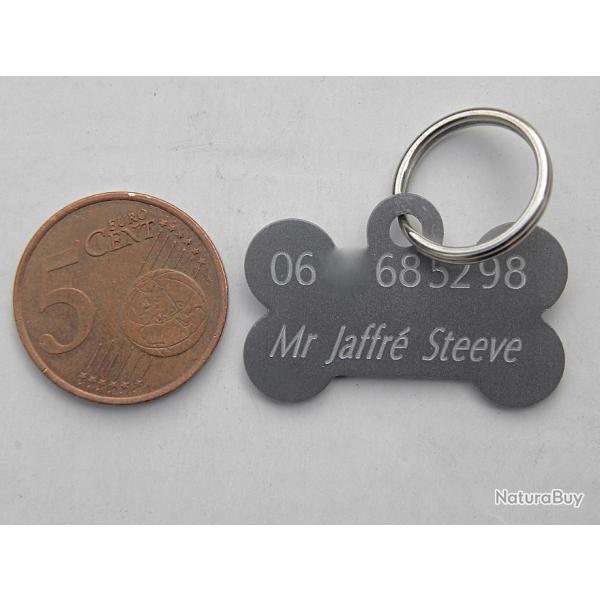 MEDAILLE Grav�e chien chiot argent�e "os" petit mod�le gravure, personnalisation offerte