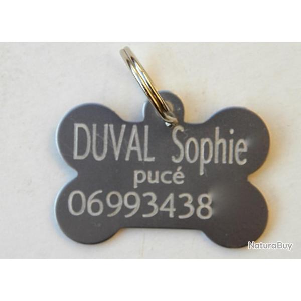 MEDAILLE Grav�e chien argent� "os" moyen mod�le gravure, personnalisation offerte