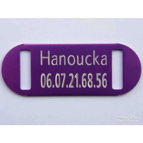 PLAQUE M�daille grav�e violette collier Chien harnais gravure offerte petit modele