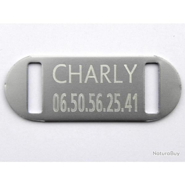 PLAQUE M�daille grav�e argent�e collier Chien harnais gravure offerte petit modele