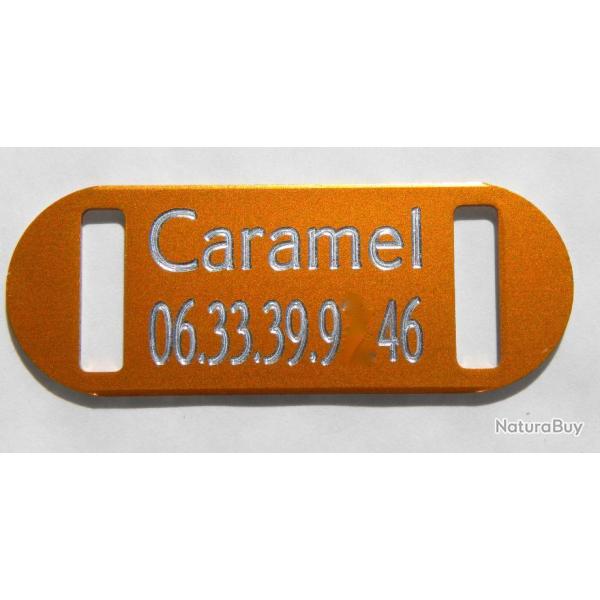 PLAQUE M�daille grav�e orange collier Chien harnais gravure offerte petit modele