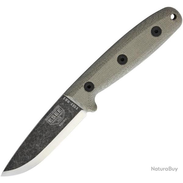Couteau Bushcraft ESEE Camp Lore RB3 Black Oxide Carbone 1095 Etui Cuir Made USA ESRB3BO