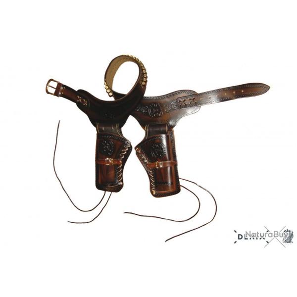 Ceinturon brun pour 1 ou 2 revolvers Western Ceinturon 2 revolvers