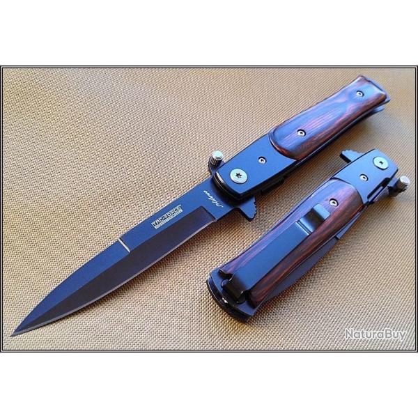 Couteau Stiletto Tac Folder Assisted Opening Lame Acier Carbone/Inox Manche Bois TF428WB