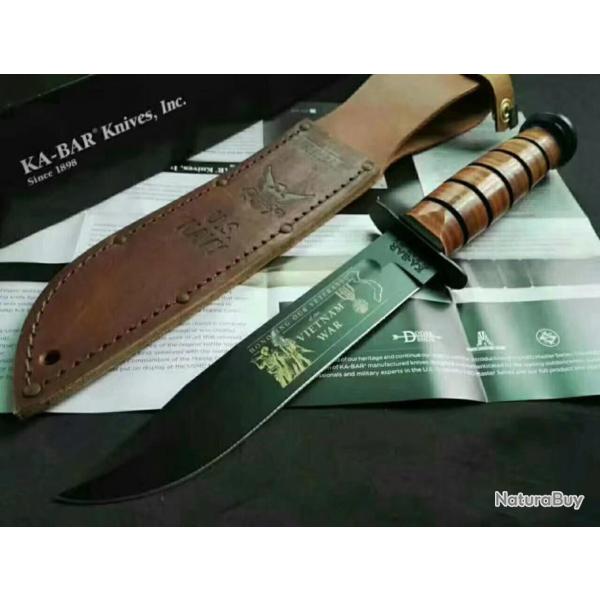 Couteau Ka-Bar US Navy Vietnam Commmorative Acier Carbone 1095 Manche & Etui Cuir Made USA KA9141