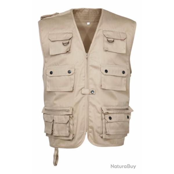 Gilet sans manche multi-poches reporter beige