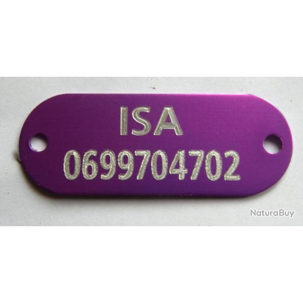 PLAQUE M�daille violette � riveter collier Chien harnais gravure offerte